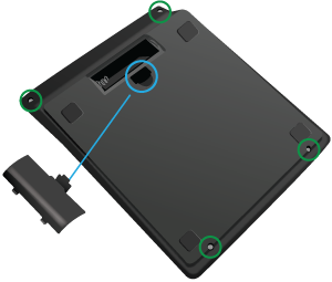 Figure 1: Back of a pocket calculator with snap-fit joint & (4) screws